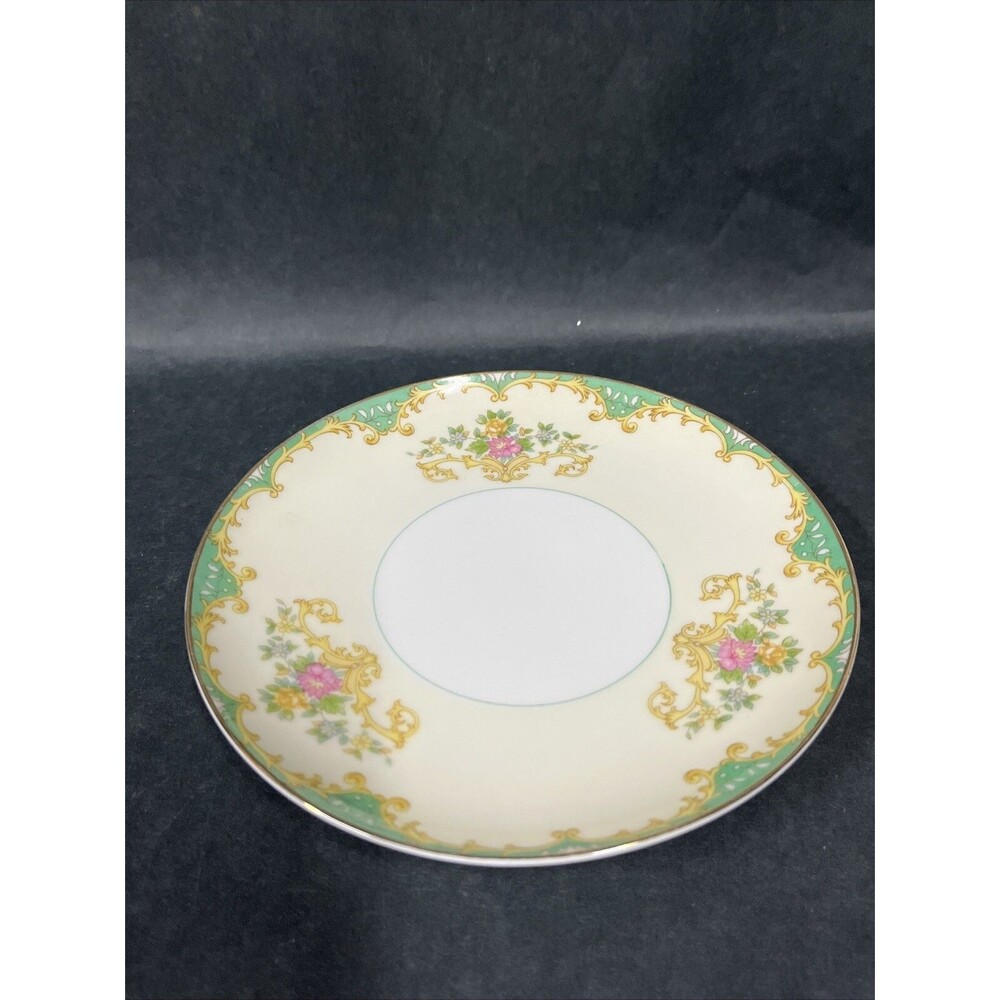 1930s Noritake Tiffany M Bread Dessert Plate 6.75β Gold Trim Ivory Aquaβ Beige